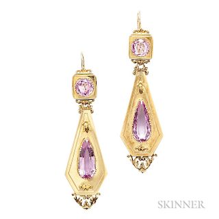 Antique 18kt Gold and Pink Topaz Day/Night Earrings