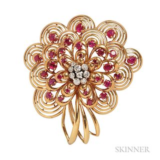 18kt Gold, Ruby, and Diamond Clip Brooch, Chaumet