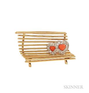 18kt Gold, Coral, and Diamond Brooch, Cartier