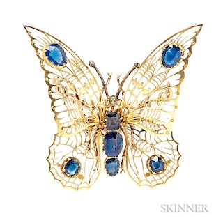 Gold, Sapphire, and Diamond Butterfly Brooch