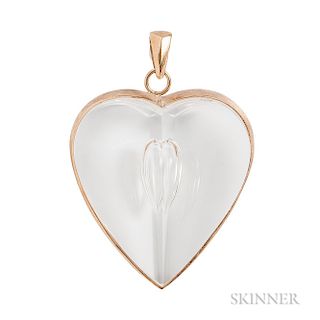 18kt Gold and Glass Heart Pendant, Steuben