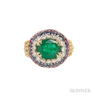 18kt Gold, Emerald, and Gem-set Ring