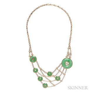 18kt Gold, Jade, and Diamond Necklace