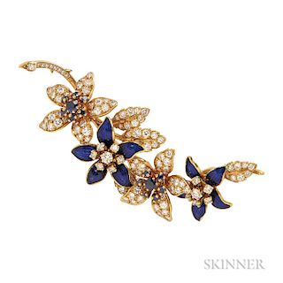 18kt Gold, Sapphire, Enamel, and Diamond Flower Brooch, Retailed by Gubelin