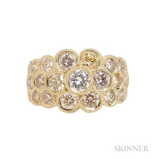 18kt Gold, Colored Diamond, and Diamond Ring