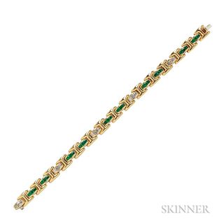 18kt Gold, Emerald, and Diamond Bracelet
