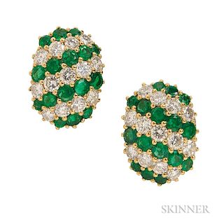 18kt Gold, Emerald, and Diamond Earrings