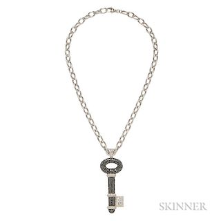 18kt Gold, Black Diamond, and Diamond Key Pendant and Chain, Theo Fennell