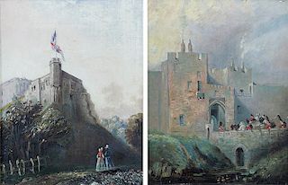 Samuel Bough (British, 1822-1878) Carlyle Castle, Castle Gate and St Mary's Tower, a pair of paintings, c.1865