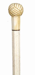 14. Turk’s Knot Nautical cane – mid 19th C. A whale’s tooth handle, small baleen spacer, ¾” whale bone shaft which is hexagonal for 9”, a very sturdy 