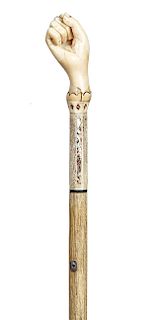 20. Captain’s Wife Nautical Cane- Mid 19th Century- Mr. Marder’s original notes state that he had knowledge that this was a whale’s tooth carving hand