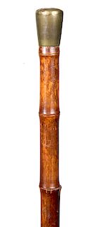 35. Sword Cane- Ca. 1900- Silver metal handle signed “France” four-sided 19” blade, working push and pull mechanism, split bamboo shaft and a copper f