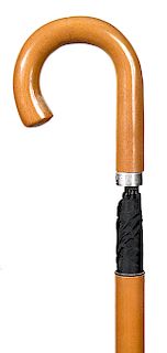 57. Umbrella System Cane- Ca. 1930- A telescoping hardwood umbrella cane with a horn ferrule. Simulated  mallaca shaft, fine condition. O.L.- 36” $200
