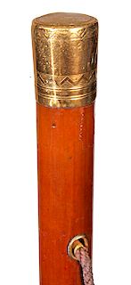 63. French Gold Dress Cane- Hallmarks for Calais 1768-1715- Yellow gold knob handle with detailed various engravings, gold eyelets with original sash,