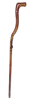166. Days Patent Under Hammer Gun Cane- Mid 19th Century- A .54 caliber percussion gun cane in working condition, wood stock with a pair of silver eye