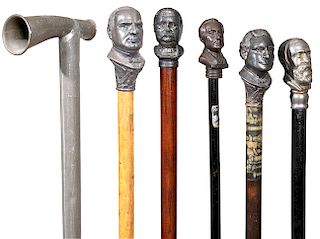 181. Political Canes- Collection of five political canes in fine condition including William Jennings Bryan, Grover Cleveland, Benjamin Harrison, Fran