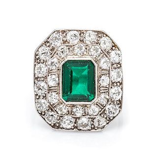 An Art Deco Platinum, Diamond and Simulated Emerald Ring, 3.70 dwts.