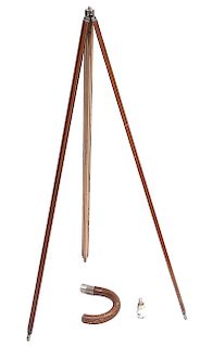 192. Photographer’s Tripod Cane- Ca. 1925- This cane converts to a 6 foot tripod by removing the metal ferrule and the handle, the camera mount is hid