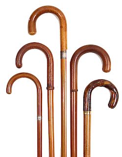 211. Five Malacca Canes- In fine condition, some with various handles and all have ferrules. $250-$500