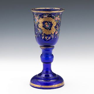 Large 19th Century Continental Cobalt Glass Chalice, 19th Century