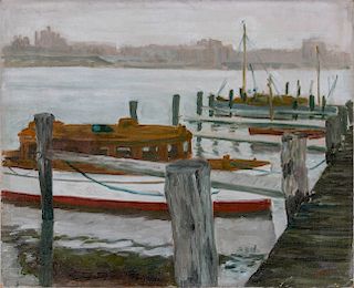 Boats at City Dock, Early 20th Century American School