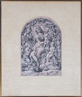 Old Master Print of Madonna after Raphael