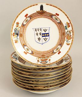 SET OF (10) 18TH C. CHINESE EXPORT ARMORIAL SOUP PLATES