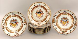 (on 10) SET OF (8) 18TH C. CHINESE EXPORT ARMORIAL PLATES