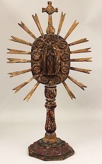 SPANISH COLONIAL CARVED WOOD MONSTRANCE 
