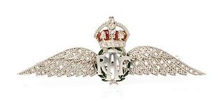 A Collection of Platinum Topped 14 Karat White Gold, Diamond and Polychrome Enamel R.A.F Regimental Brooch, 10.00 dwts.