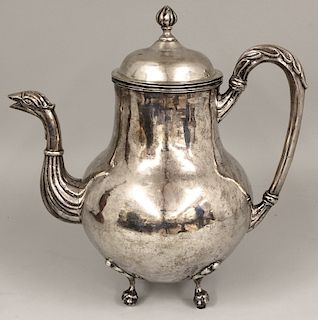 SPANISH COLONIAL SILVER LARGE COVERED HOT WATER JUG