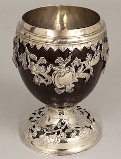GEORGIAN SILVER MOUNTED COCONUT GOBLET