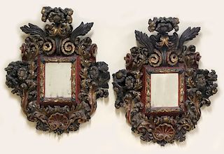 PAIR OF VENETIAN CARVED AND POLYCHROMED MIRRORS