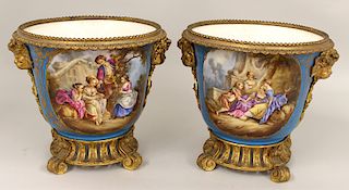 PAIR OF SEVRES-STYLE CACHE POTS
