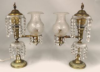 PAIR OF VICTORIAN BRASS ARGAND LAMPS