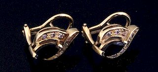 PAIR OF 14K GOLD, SAPPHIRE AND DIAMOND EARCLIPS