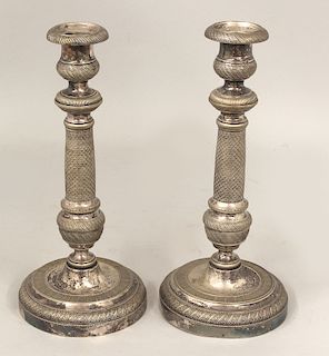 PAIR OF CHRISTOFLE PLATED SILVER CANDLESTICKS