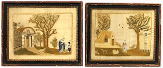 PAIR OF 18/19TH C. NEEDLEWORK PICTURES ON SILK