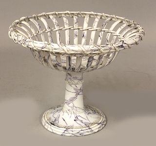 ENGLISH MARBLEIZED IRONSTONE BASKETWORK COMPOTE