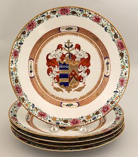SET OF (5) 18TH C. CHINESE EXPORT ARMORIAL PLATES