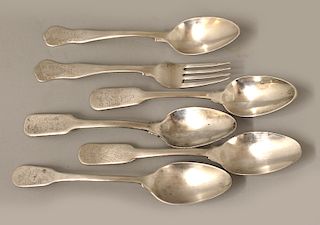(on 6) SPANISH COLONIAL SILVER TABLE UTENSILS
