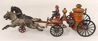 19TH C. CAST IRON FIRE PUMP WITH HORSES