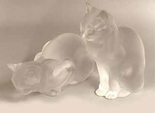 PAIR OF LALIQUE CRYSTAL CATS