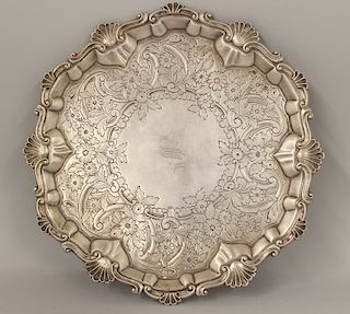 STERLING FOOTED ROUND TRAY, <span style="font-style:italic;" >HOWARD &amp; CO.