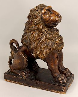 18TH C. CARVED AND POLYCROMED LION