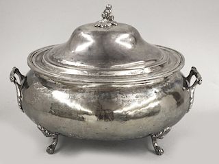 MEXICAN SILVER COLONIAL COVERED SOUP TUREEN