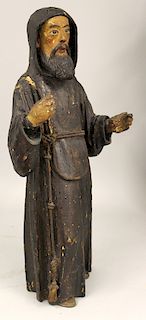 SPANISH COLONIAL CARVED AND POLYCHROMED MONK