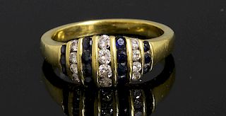18K GOLD DIAMOND AND SAPPHIRE RING