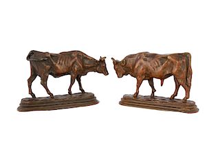Auguste Cain (French, 1821-1894) Pair of Bronze Sculptures, Bull and Cow