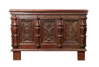 An English Carved Oak Coffer, 17thc.